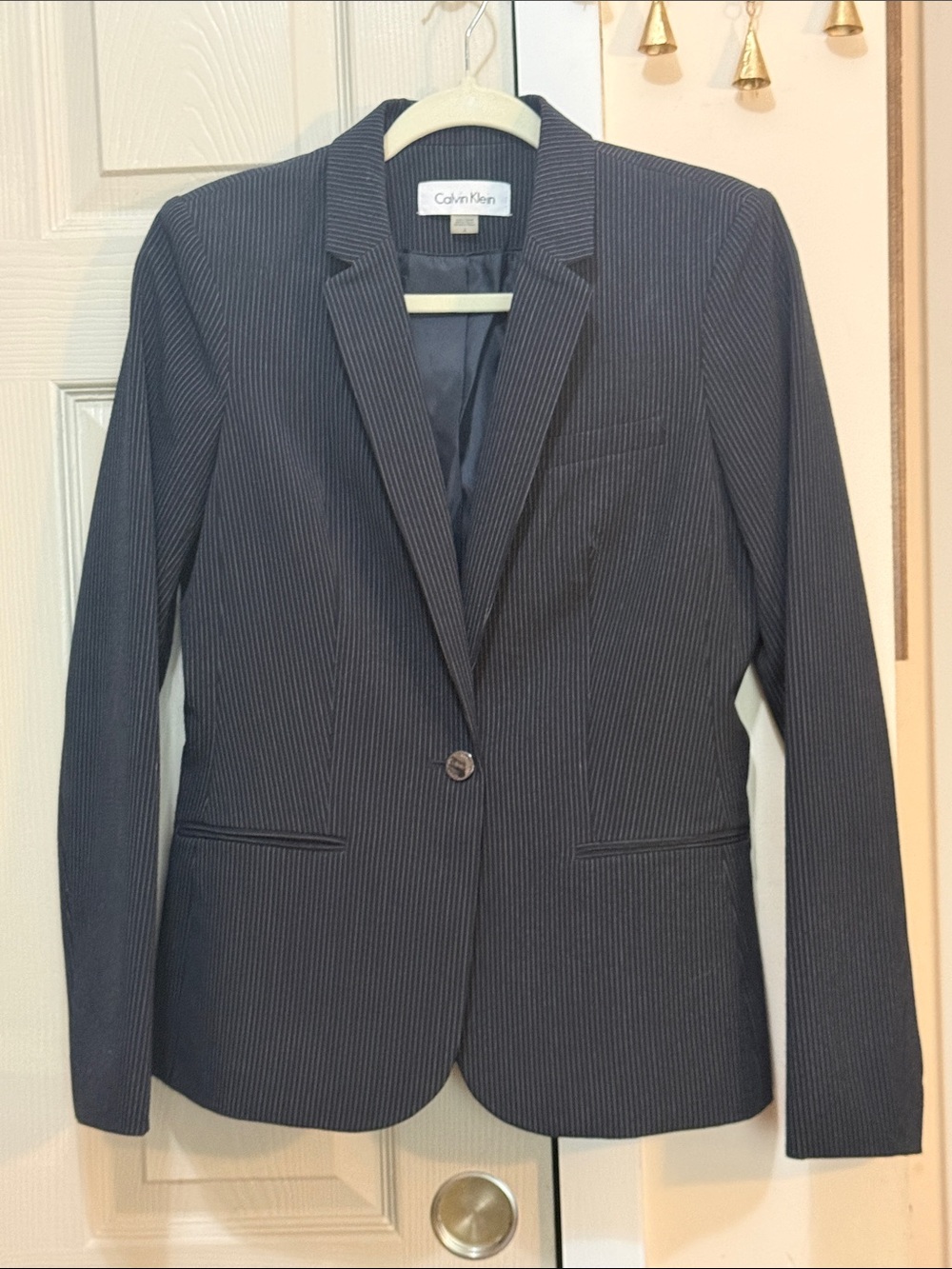 Calvin Klein Women's Dark Navy Pinstripe Blazer